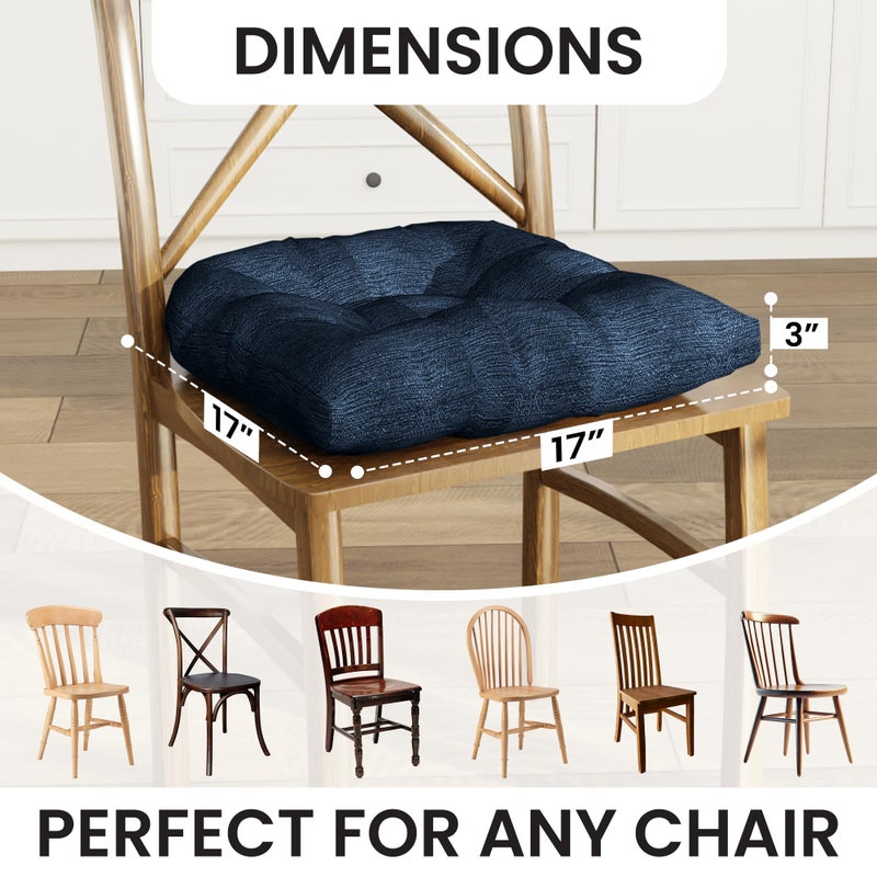 Klear Vu Gripper Overstuffed Universal Non-Slip Dining Chair Cushions for Kitchen Decor or Office Use, U-Shaped Skid-Proof Seat Pad, 17x17 Inches, 2 Count (Pack of 1), Solid Indigo - Image 3